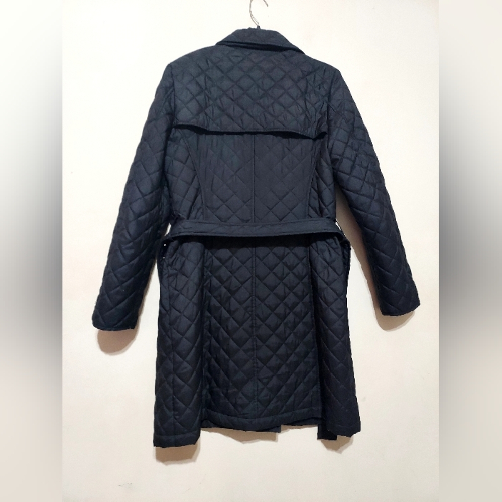 Michael Kors Black Quilted Trench Coat Sz-M - Picture 3 of 8